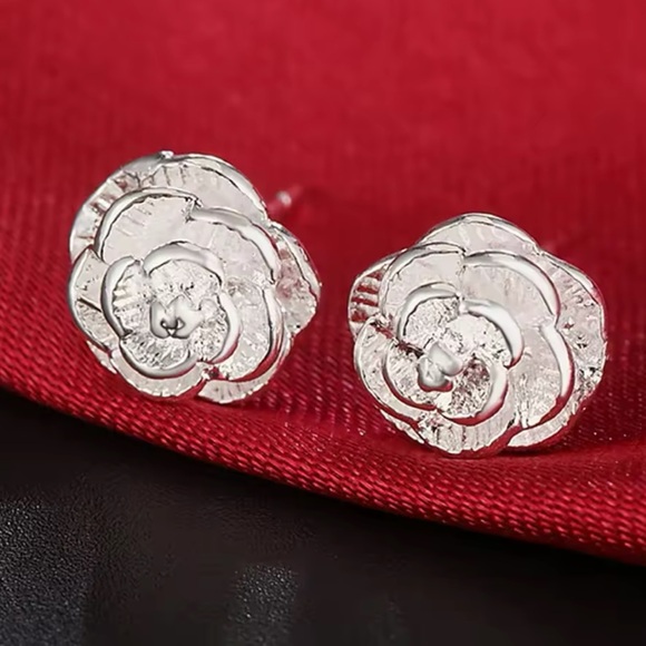 Jewelry - Silver Rose Blossom Stud Earrings